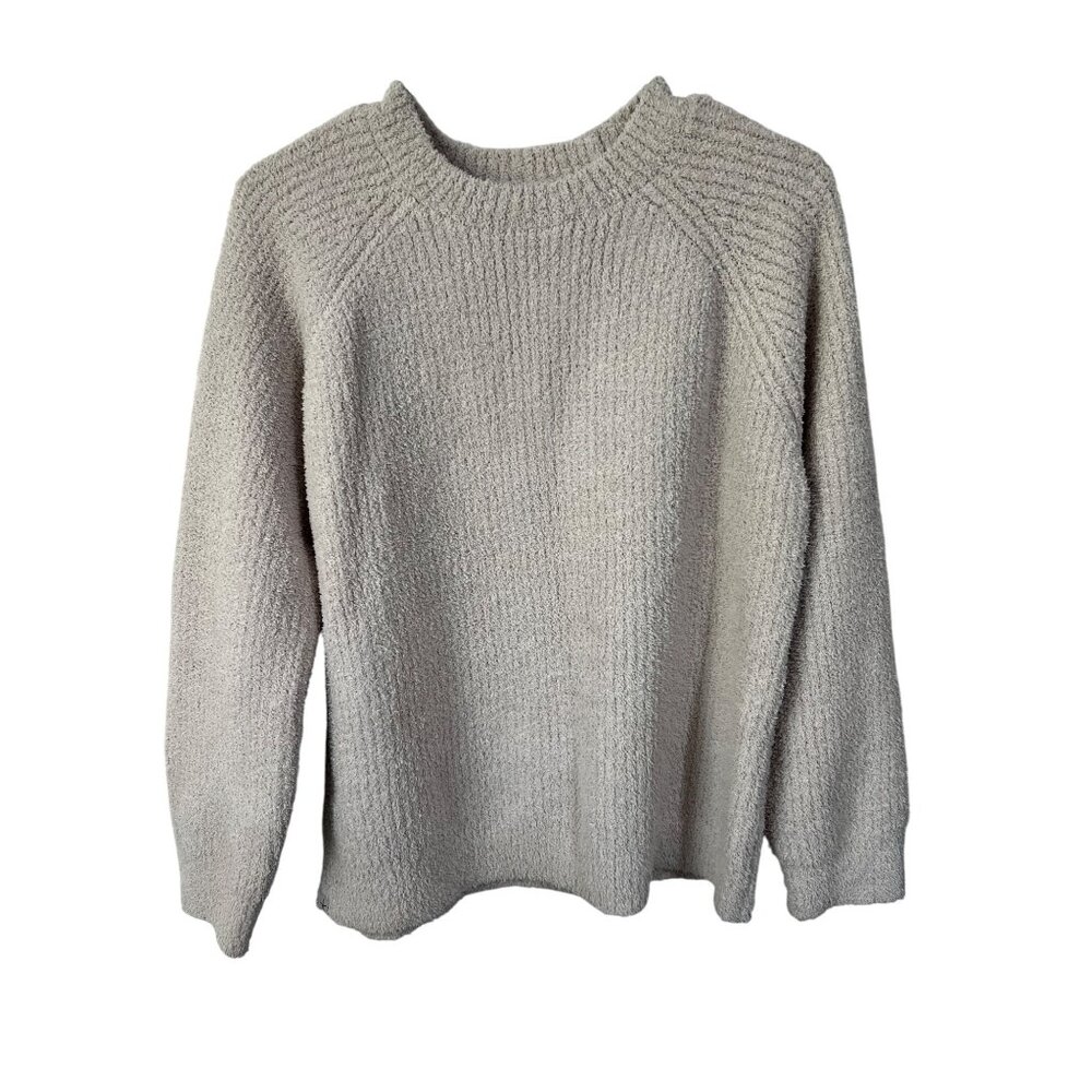 Barefoot Dreams CozyChic Beige Ribbed Knit Sweater Raglan Sleeves Womens Size M